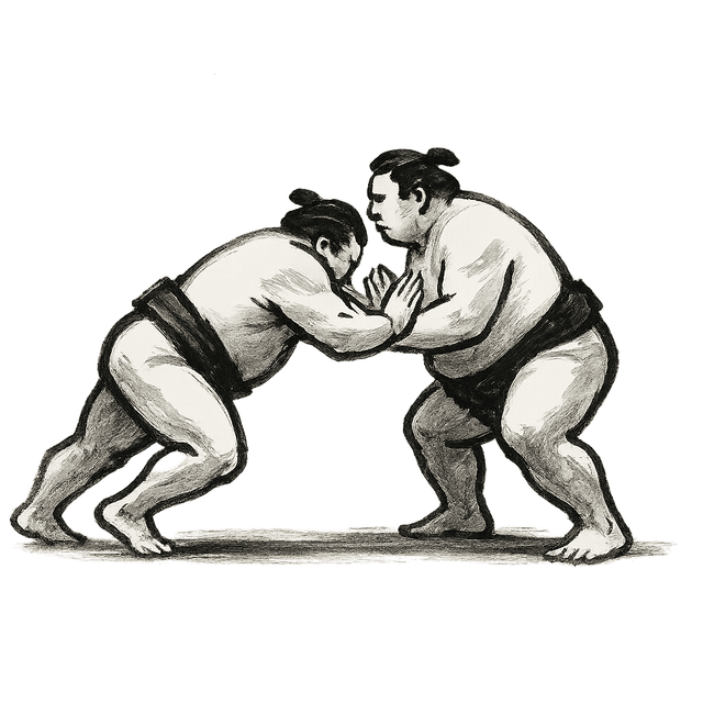 Two sumo wrestlers in butsukari training practice